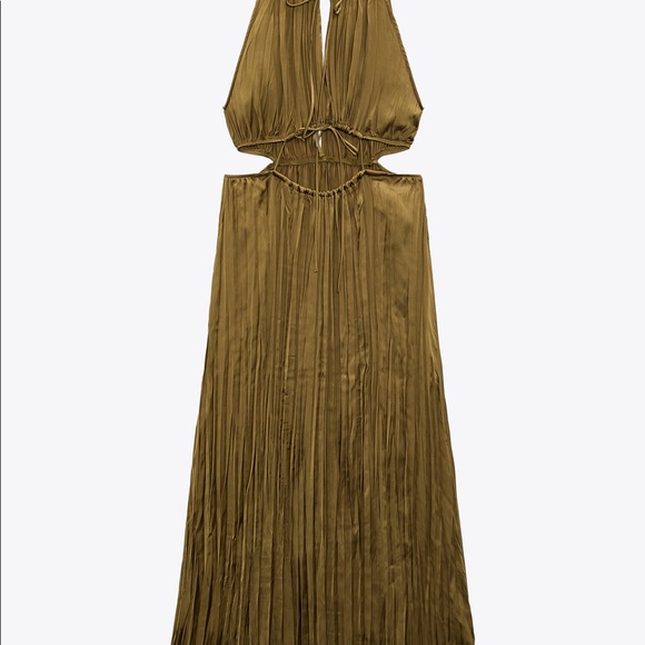 ZARA SATIN DRESS WITH CUT-OUT DETAIL OLIVE GREEN - Picture 11 of 12